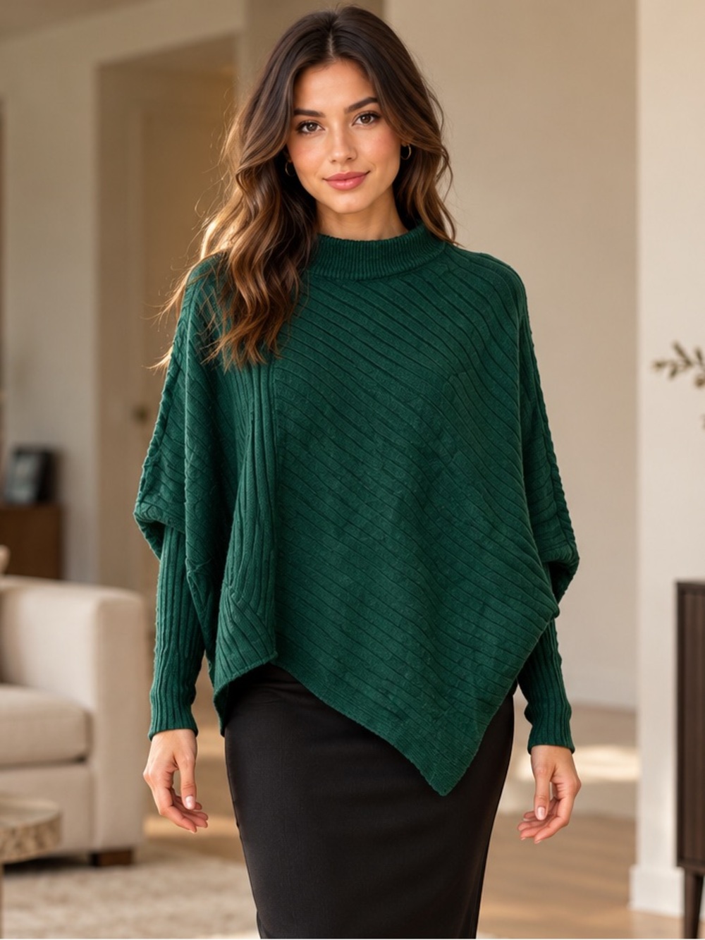 SHEIN Emerald Green Ribbed Batwing Sweater Size Small
